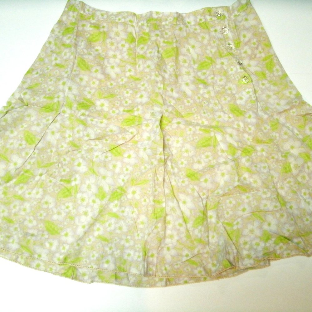 Banana Republic Skirt Tan Green Floral A Line Size 8